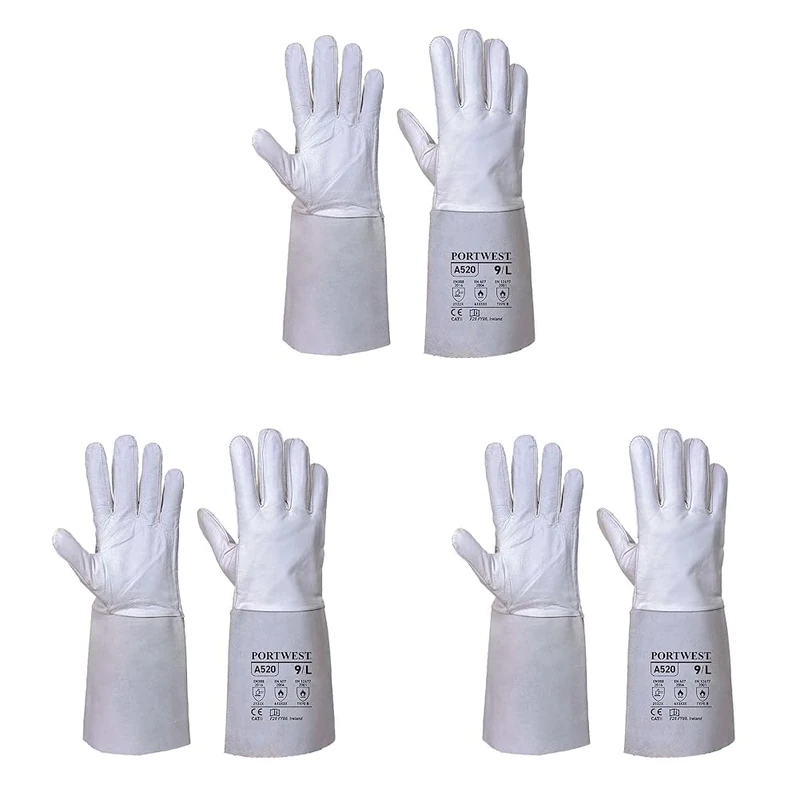 Portwest A520 Soft Flexible Premium Tig Welding Gauntlet Grey, Large (Pack of 3)