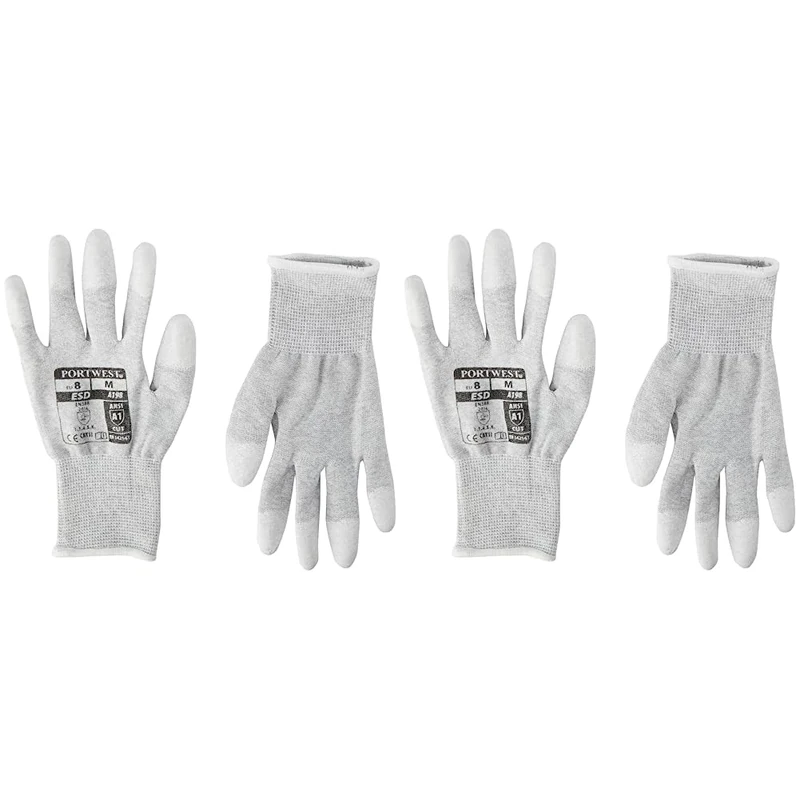 Portwest A198 Antistatic PU Fingertip Glove Grey, Medium (Pack of 2)