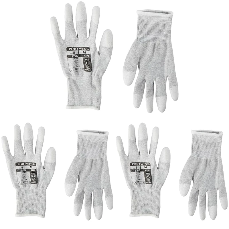 Portwest A198 Antistatic PU Fingertip Glove Grey, Medium (Pack of 3)