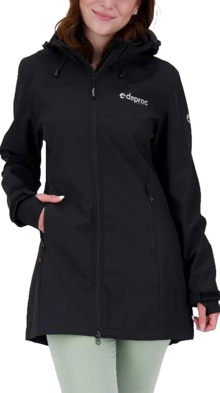 Deproc Active Women's Lightweight, Short Coat with Hood, Softshell, Transition Jacket, Cavell Long Ii, Black, 36