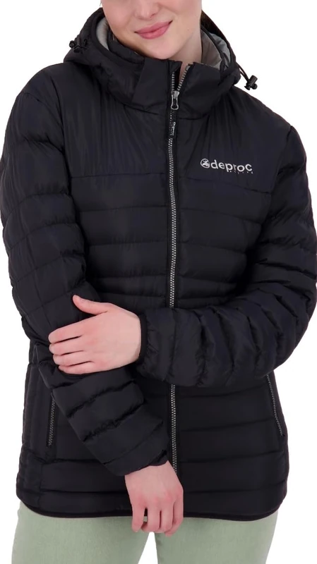 Deproc Active Leichte Damen Steppjacke in Daunenoptik mit abnehmbarer Kapuze Winterjacke Übergangsjacke GILMOUR auch in Großen Größen, Women’s Quilted Jacket, black,