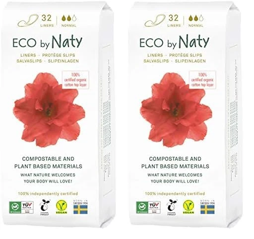 Eco by Naty Panty Liners Normal for Women – for Daily use, Thin Discreet and with Organic Cotton to Keep You Fresh (64 Count)