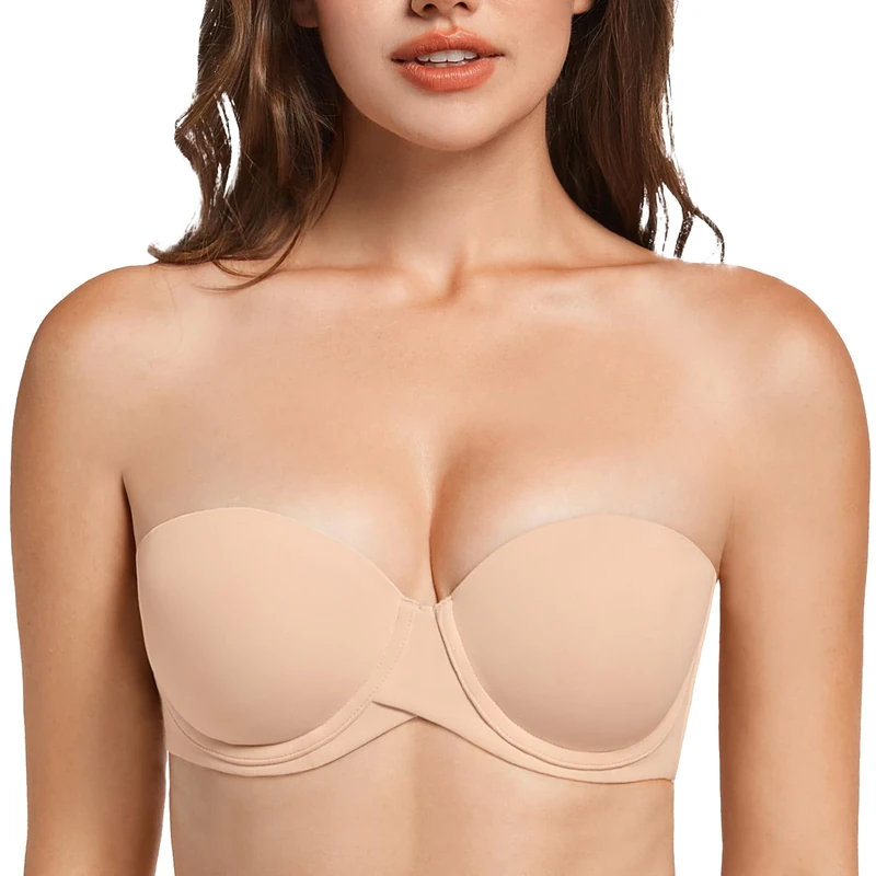 MELENECA Women’s Heavy Padded Convertible Multiway Underwire Push Up Strapless Bra Beige 30C
