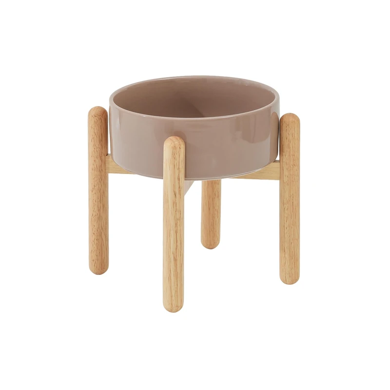 Havniva Ceramic 8.2inch Raised Dog Bowl with Stand for Large - Breed Dogs, Pet Food and Water Feeder(Single Bowl with Stand - Brown Coffee)