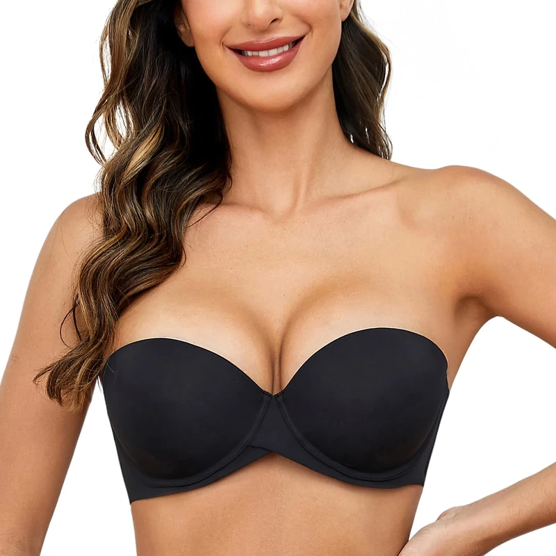 MELENECA Women’s Heavy Padded Convertible Multiway Underwire Push Up Strapless Bra Black 44D