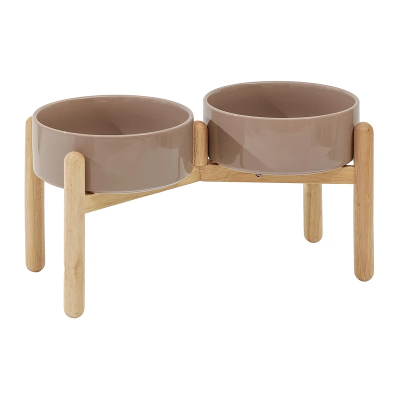 Havniva Ceramic 8.2inch Raised Dog Bowl with Stand for Large- Breed Dogs, Pet Food and Water Feeder (Double Bowl with Stand - Brown Coffee)