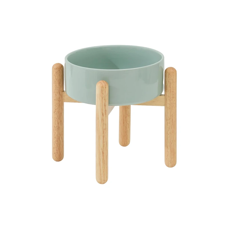 Havniva Ceramic 8.2inch Raised Dog Bowl with Stand for Large - Breed Dogs, Pet Food and Water Feeder(Single Bowl with Stand - Light Green)