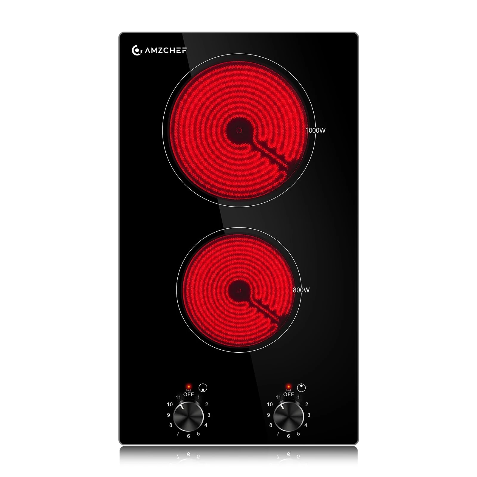 AMZCHEF Domino Plug In Induction Hob, 2800W Built-In Electric Cooktop with 10 Power Levels, 2 ring Induction Hob with Black Frosted Crystal Glass,Touch Sensor, Independent Control, Child Lock