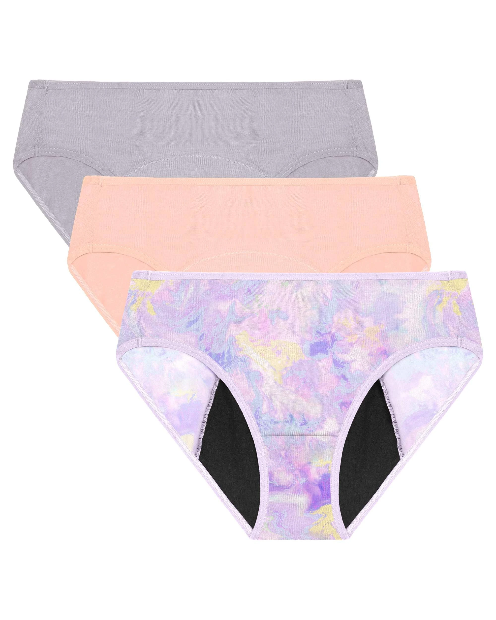 Neione Period Pants for Teenage Girls Heavy Flow Menstrual Knickers Teen Hipster Underwear Reusable Panties 3 Pack Fairy 12-14 Years