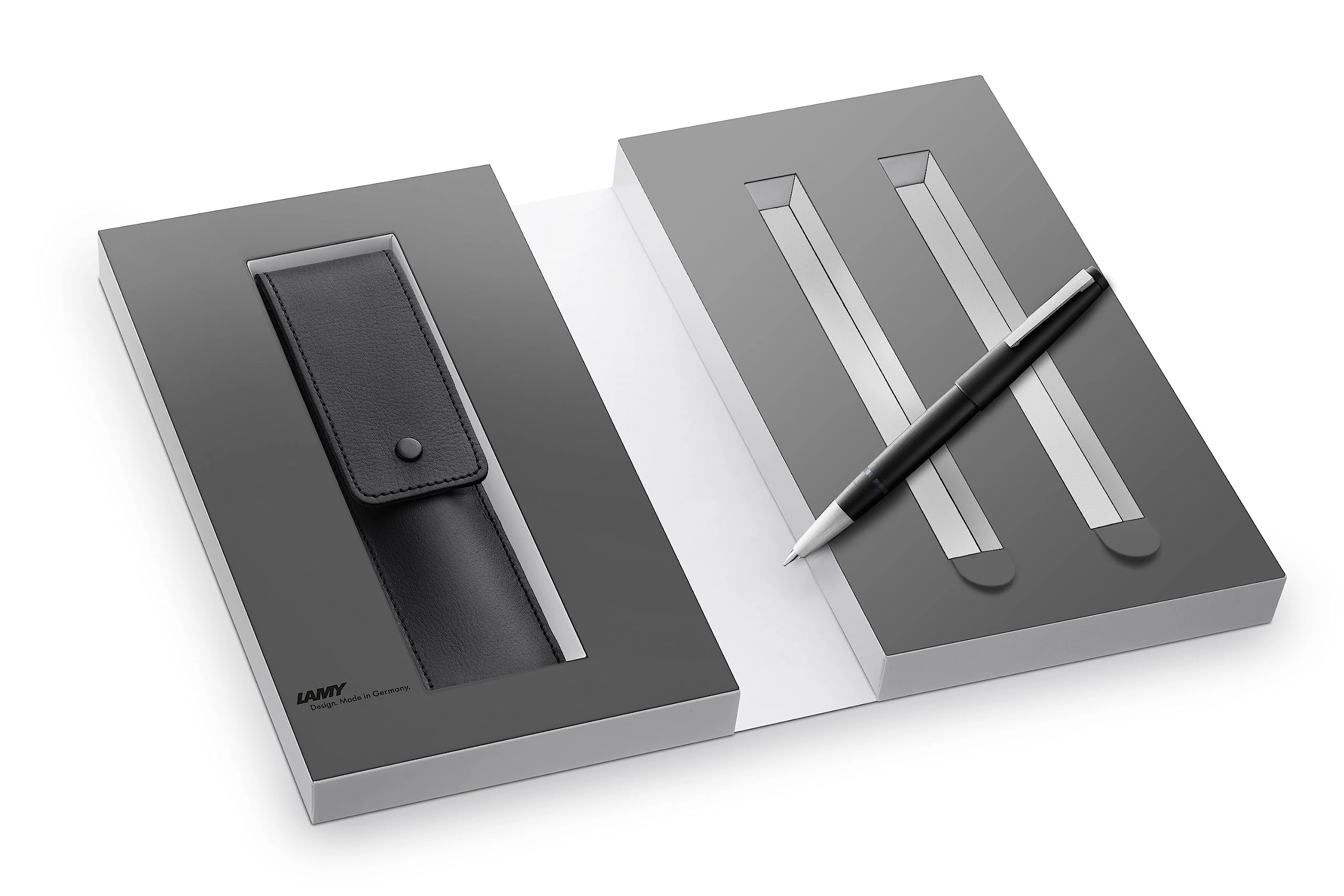 Lamy Set of 2000 Fountain Pens in Matte Black Leather Case in Black - For One Writing Instrument - Includes Gift Box