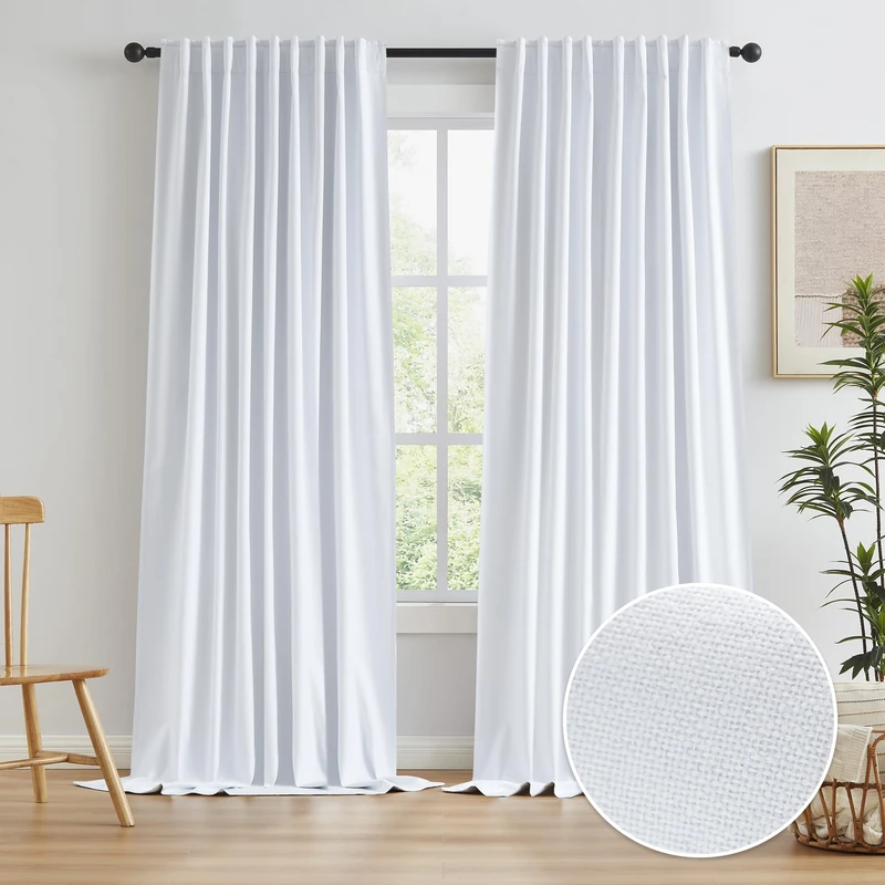 KEQIAOSUOCAI 102 Inch Thick Blackout Curtains for Ceiling Track System Back Tab, Loop Pocket Curtains 72 Inch Wide Pinch Pleated Drapes for Patio Sliding Glass Door, White,W72 x L102, 2 Panels