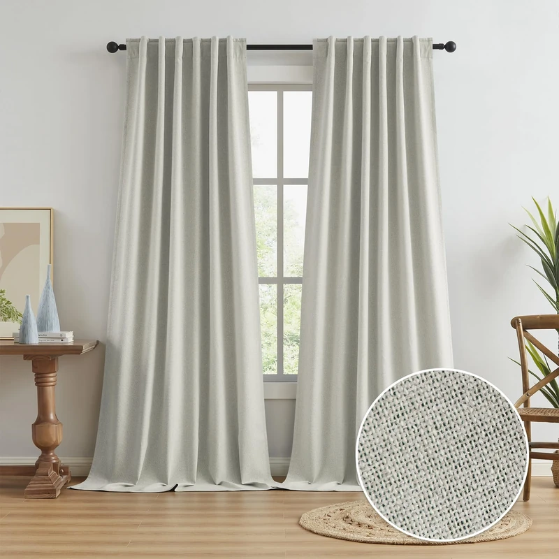 KEQIAOSUOCAI Greyish Beige Linen Blackout Curtains 120 Inches Long 10 FT, Back Tab Track System 100% Blackout Thermal Insulated Curtains for Cottage High Ceiling Living Room 50x120, 2 Panels