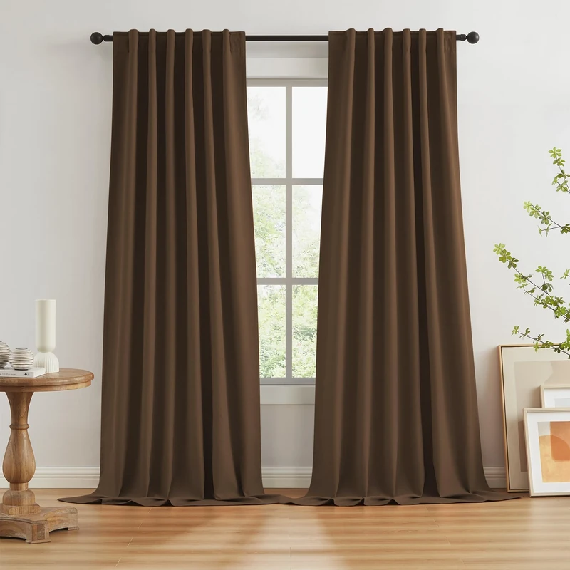 KEQIAOSUOCAI Brown Linen Textured Blackout Curtains 120 Inches Long for Living Room, Light Blocking Canvas Look Curtain Drapes Chocolate Brown 50 by 120 Inch Length 2 Panels Back Tab Rod Pocket