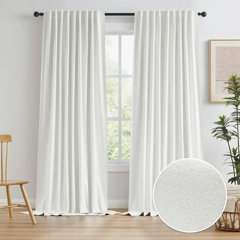 KEQIAOSUOCAI Living Room Curtains for Large Windows Modern Farmhouse Patio Sliding Door Curtains for Bedroom 2 Panels, Back Tab Pinch Pleated Blackout Drapes 72 Inch Wide by 96 Inch Long,Ivory