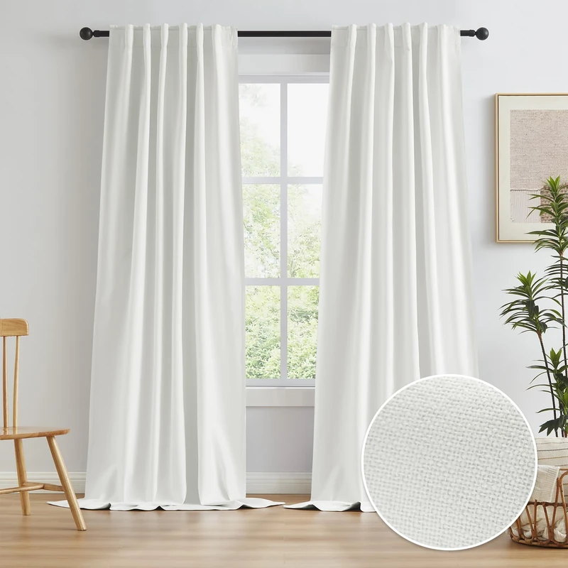 Cream Blackout Extra Long Curtains 132 Inch Length 11 FT, Farmhouse Boho Window Curtain Panels for Living Room, Back Tab Vertical Tall Drapes Track System (50x132, 2 Pcs, Ivory/Cream Color)
