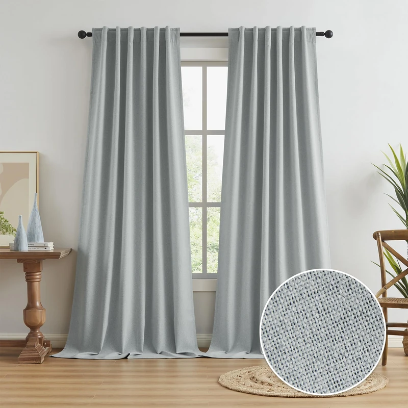 KEQIAOSUOCAI Linen Linen Extra Long Blackout Curtains 132" for High Ceiling Living Room Rear Bar Pocket with Flap Belt Pleated Appearance Thick Vertical Curtains for 2 Tiers, 2 Panels, 127cm