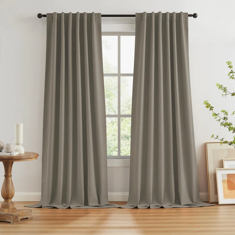 KEQIAOSUOCAI Blackout Curtains 120 Inches Long 2 Panels Back Tab Pocket Hook Belt Window Draperies for Sliding Glass Door Dining Room 50 Wide 10 FT