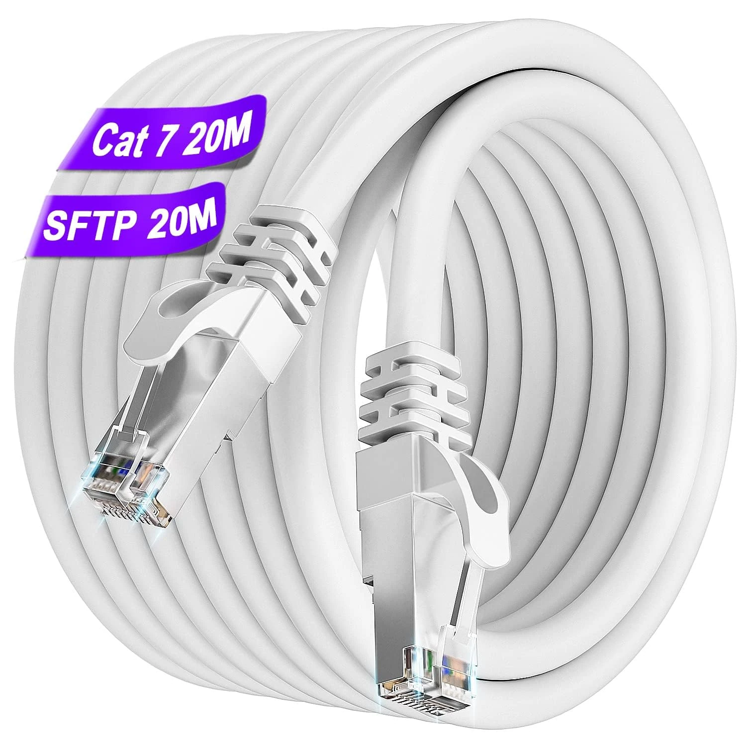 Ethernet Cable 20m, Cat 7 Internet Cable 20m High Speed Wifi Cable SFTP Shielded Network Cable 10Gbps Gigabit Patch Cables 600MHz 24AWG LAN Cable Indoor Outdoor RJ45 Cables Wlan Cabls for Router