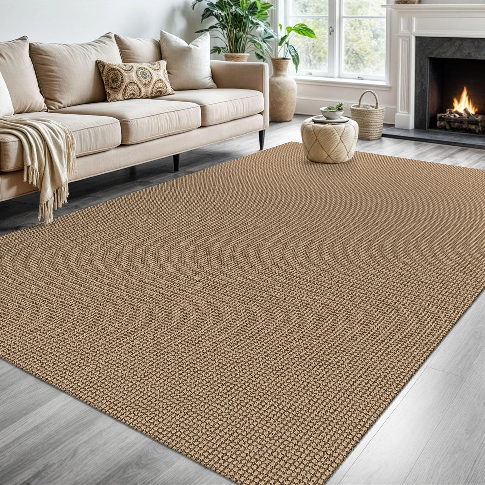 KOZYFLY Washable Area Rug 6x9 ft Rubber Backed Non Slip Rugs for Living Room Braided Cotton Bedroom Rug Woven Office Rugs Indoor Floor Carpets for Dining Bedroom Living Room, Tan/Orange/Brown