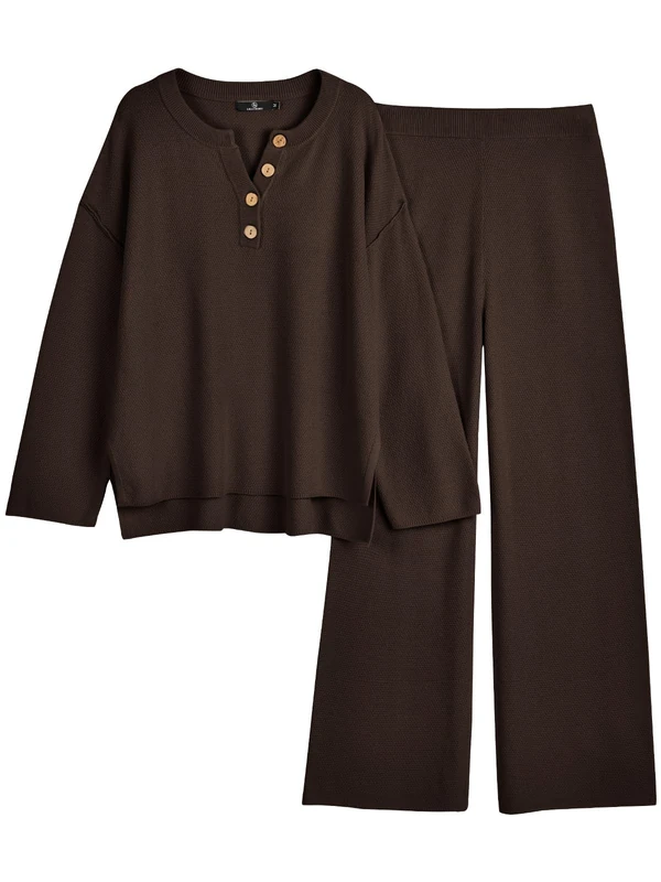 LILLUSORY Women's 2 Piece Lounge Sets Oversized Slouchy Matching Cozy Knit Sets, Dark Coffee, XL