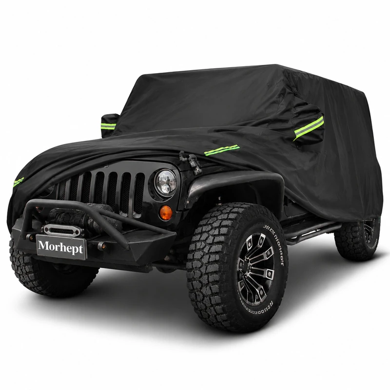 Morhept Waterproof Cover for Jeep Wrangler JK JL CJ YJ TJ 2 Door 1987-2023 Outdoor Sun Rain Wind Snow Protection Dustproof Covers with Driver Door Zipper Black