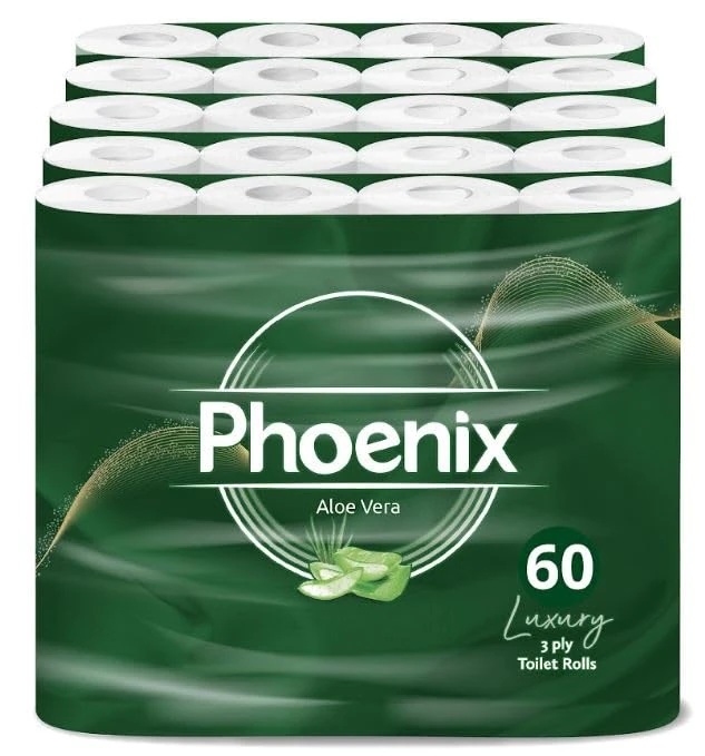 Phoenix Toilet Rolls – 60 Pack | 3 Ply Aloe Vera Scented Toilet Paper | Bulk Buy, Soft, Quilted, Sustainably Sourced, Eco- Friendly Luxury Bathroom Tissue