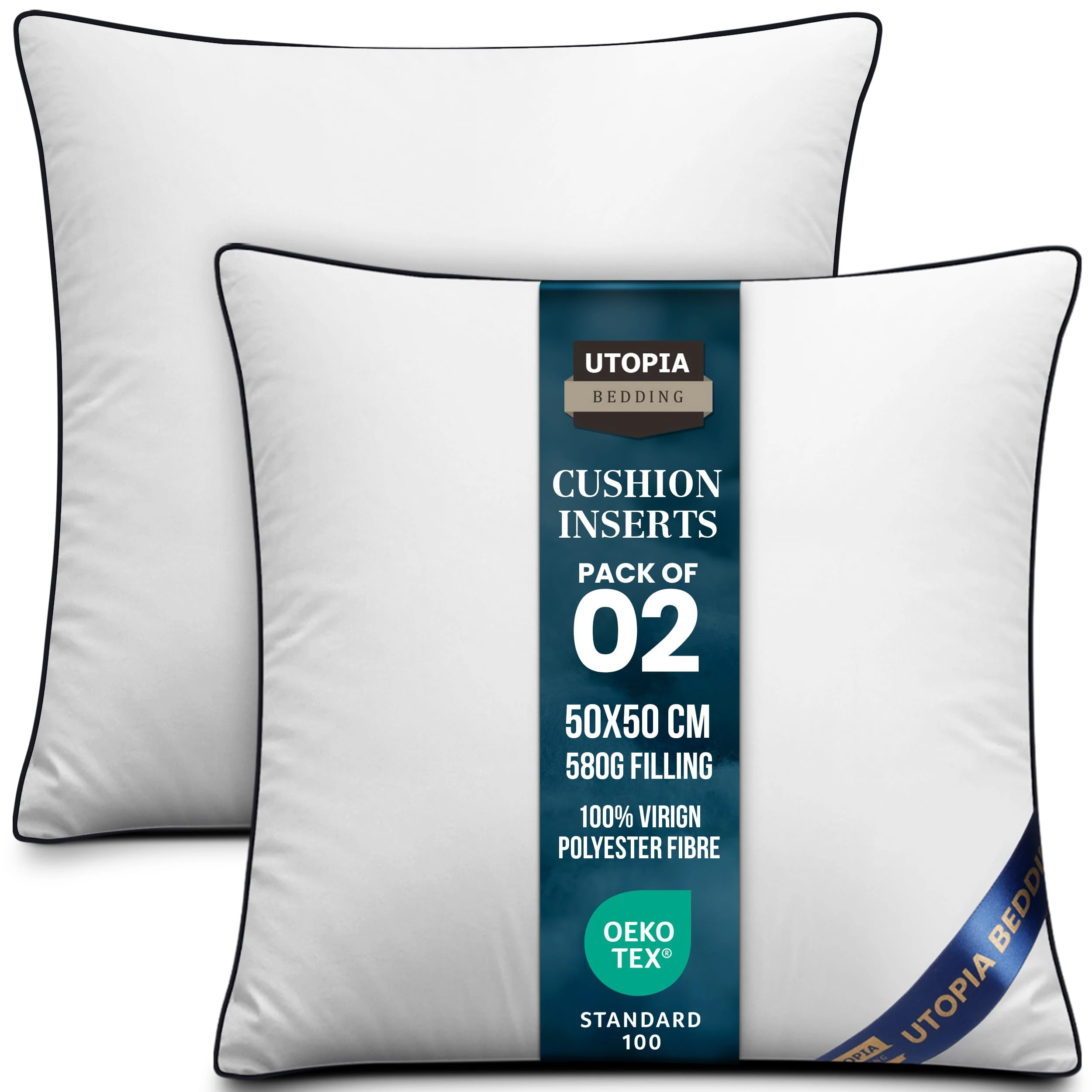 Utopia Bedding Cushion Inner Pads (Pack of 2), 50x50 cm (20 x 20 inches) Cushion Stuffer Inserts, Hollowfibre Piping Pillows (White)