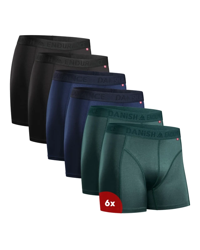 DANISH ENDURANCE Mens Boxers, Anti Chafing, Long Leg or Regular, Sports Underwear Men, Running Boxers, 6 Pack, Multicolor (2x Black, 2x Blue, 2x Green), XX-Large