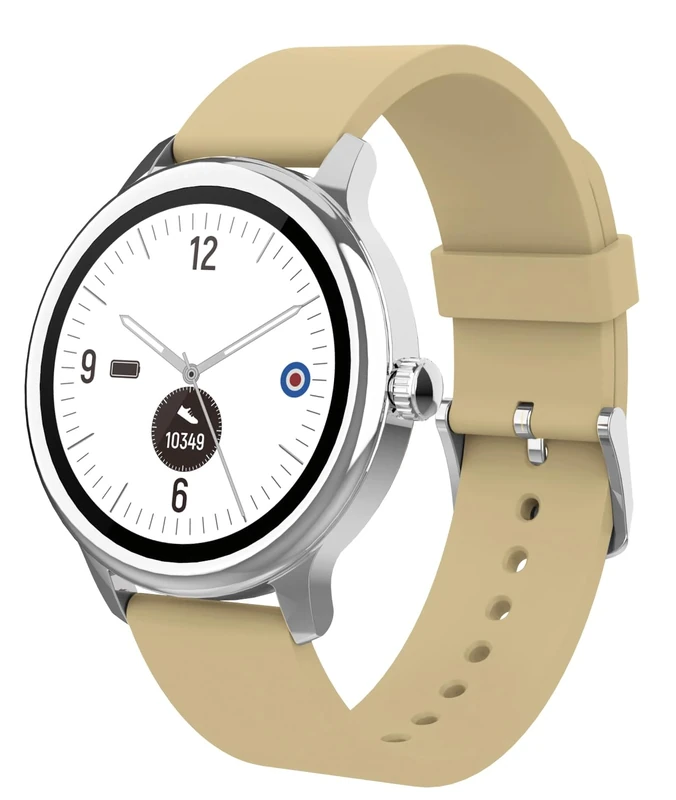 SMARTY2.0 - SW063C Smartwatch - Beige Colour - Voice Assistant, Bluetooth Calls, 22 Sport Modes, Heart Rate Monitor - Silicone Strap - Size 39.8 x 10.5 mm (Beige)