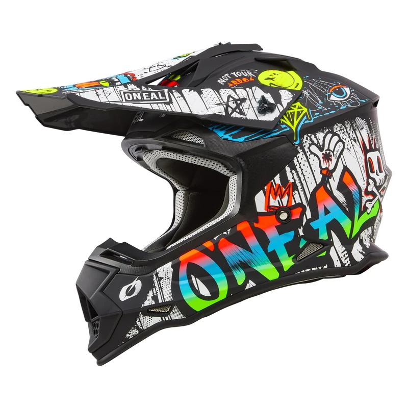 O'NEAL | Motocross Helmet | MX Enduro | ABS Shell, Safety Standard ECE 22.06, Vents for optimal cooling | 2SRS Helmet RANCID V.24 | Adult | Black White | Size L