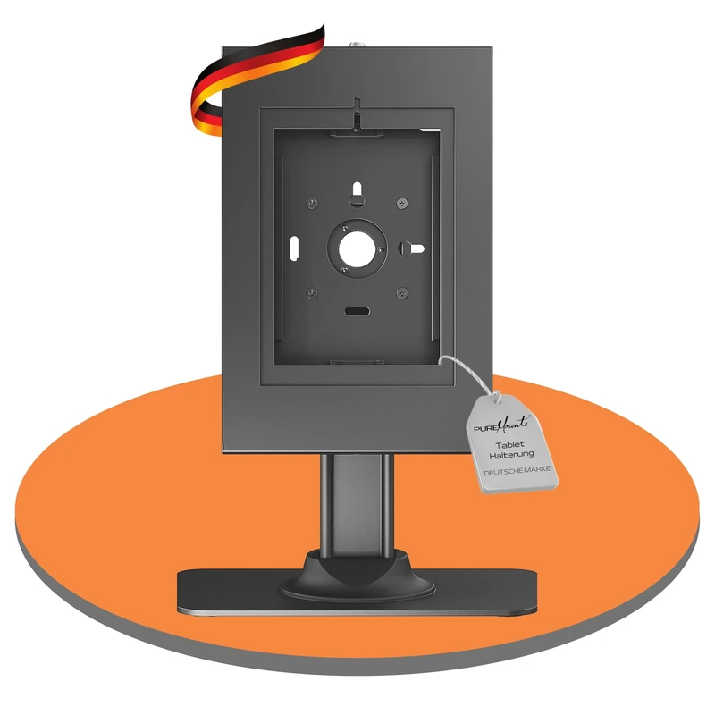 PureMounts® Tablet holder with lockable steel housing for iPad 5/6/7/8/9, iPad Air 9.7 inch, 10.5 inch, 10.9 inch, iPad Air 9.7 inch, 10.5 inch, 11 inch and Samsung Tab A 10.1 (2019), Tab A7, S6 Lite