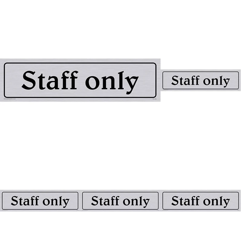 Viking Signs DV1069-L26-SV "Staff Only" Door Sign, Positive Black Text with Border, Vinyl Silver Sticker, 225 mm H x 60 mm W (Pack of 5) - Image 1