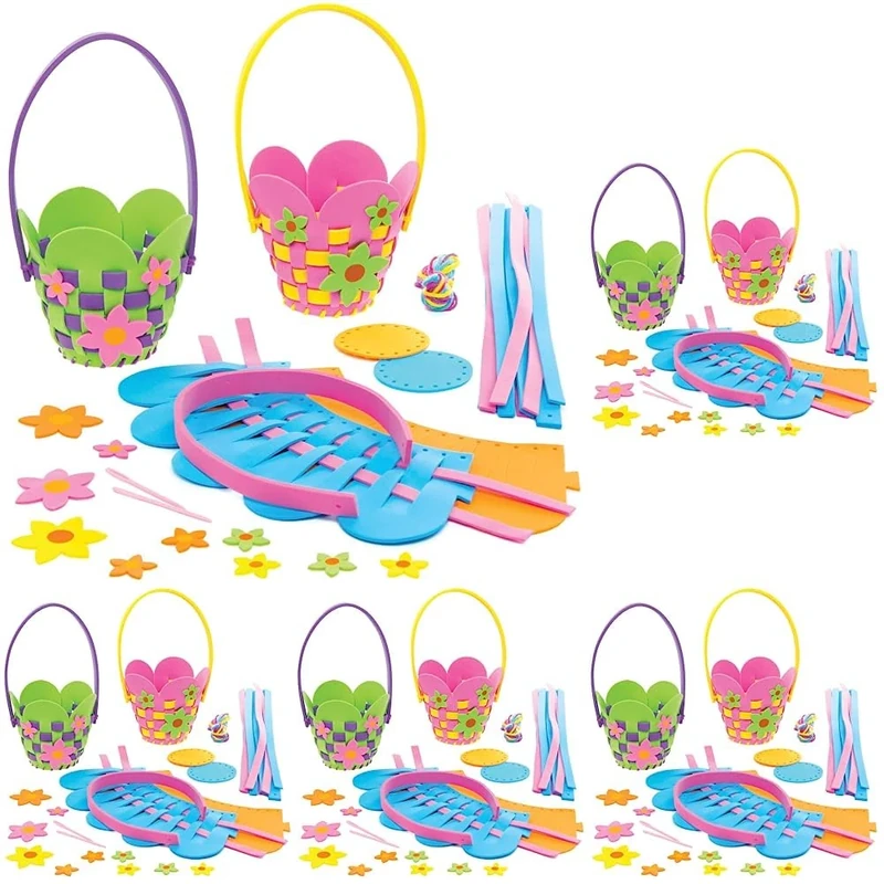 Baker Ross Flower Basket Weaving Kits - Pack of 20, Easter Crafts, Craft for Kids (AT380)