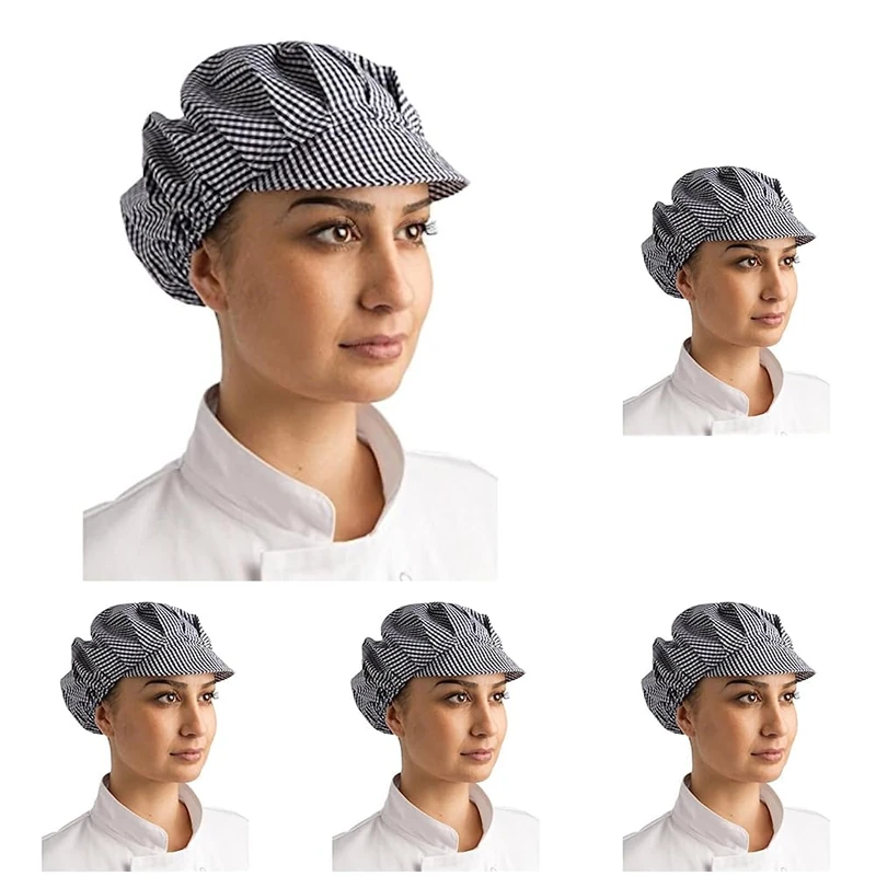 Whites Chefs Apparel B257 Check Peaked Hat, One Size, Blue and White (Pack of 5)