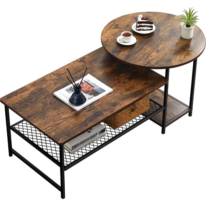 BAKAJI Side Table 2 in 1 Separable Industrial Design 4 Shelves Table, Metal Wood Material, Standard - Image 1