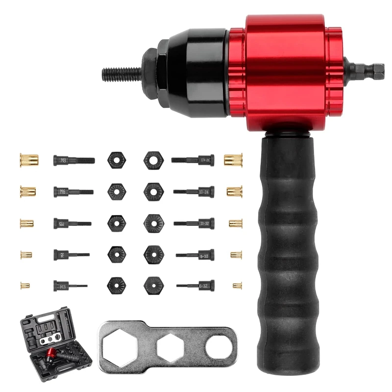 YUZES Rivet Nut Drill Adaptor Metric M3 M4 M5 M6 M8 SAE 6-32 8-32 10-32 10-24 1/4-20 Thread Insert Attachment Tool