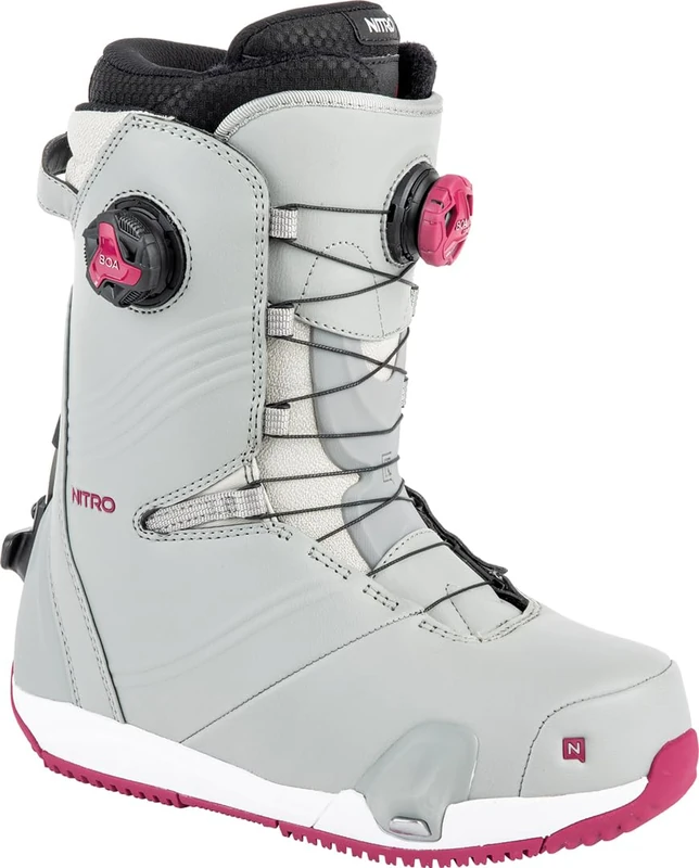 Nitro Women's Dynasty BOA 24 All Mountain Freeride Premium Quick Lacing System Step On Boot Snowboard Boot, Iron-Wine, 26.5