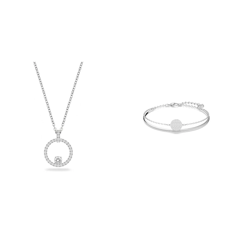 Swarovski Ginger bangle, White, Rhodium plated & Creativity pendant, Circle, White, Rhodium plated