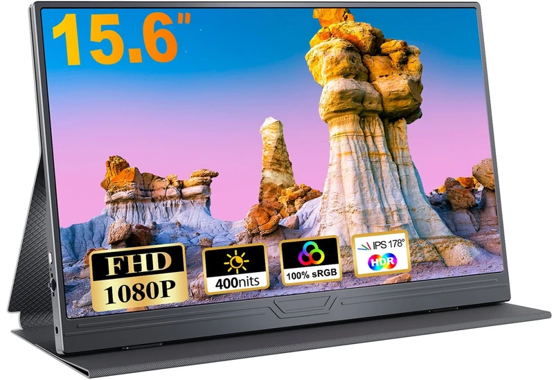 CUIUIC Portable Monitor, 15.6 Inch 1080P FHD IPS Laptop Monitor USB C HDMI Travel Monitor with Smart Cover & Speaker, Second Screen for Laptop PC Phone Mac Xbox PS4/5