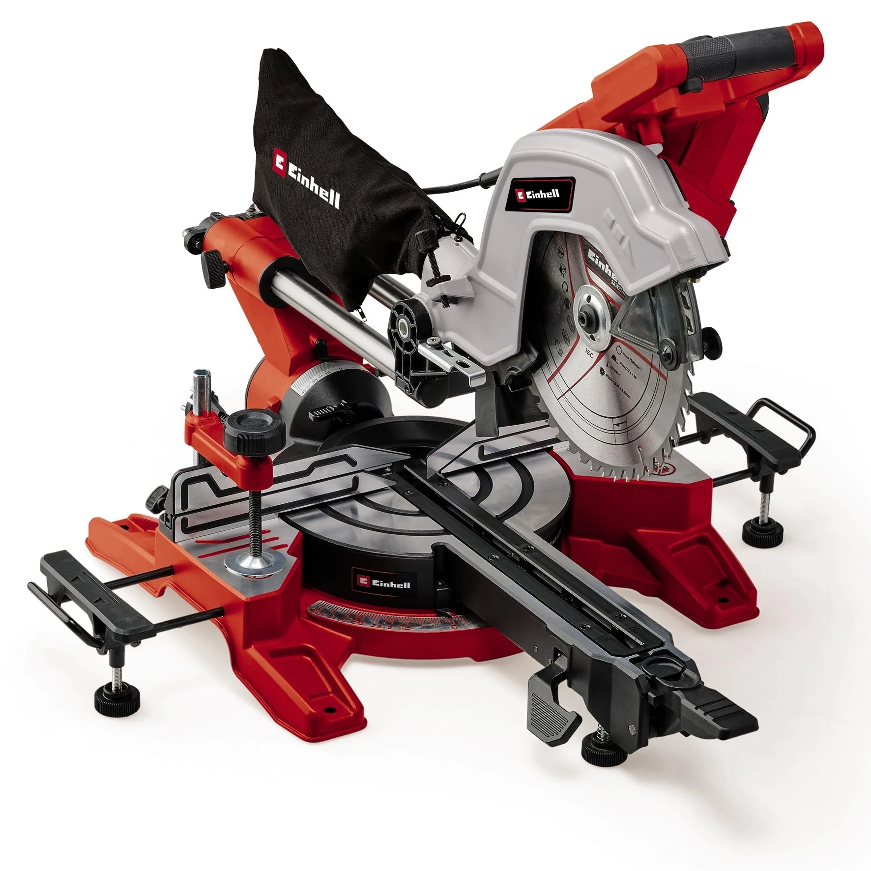 Einhell 254mm Dual Bevel Sliding Mitre Saw - 2100W Double Bevel Pull Cut Saw, Laser, Dust Extraction, +/-45° Mitre, +/-47° Bevel - TE-SM 10L Circular Saw with 48T Blade for Cutting Wood and Plastic