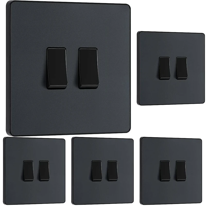 BG Electrical Evolve Double Light Switch, 20A, 2 Way, Matt Grey (Pack of 5)