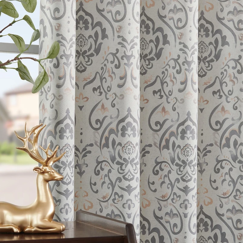 Lazzzy Grey Damask Blackout Curtains 96 Inches Long for Bedroom Living Room, Gray Floral Printed Thermal Insulated Window Treatments, Back Tab Noise Reducing Room Darkening Drapes, 2 Panels