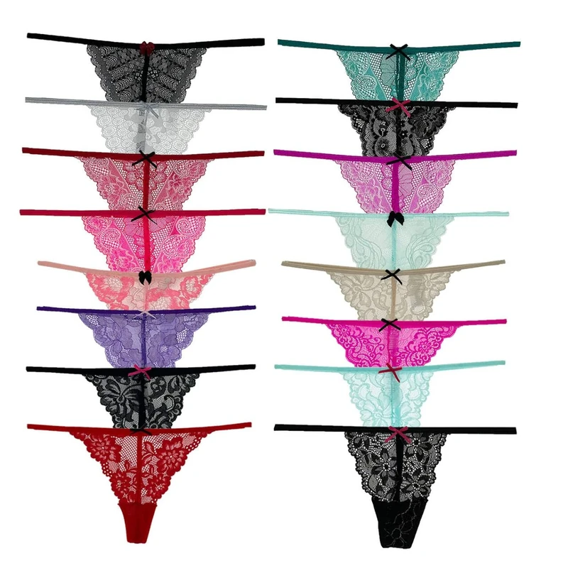 COLOROSES Pack of 6 Women Lacy G-String Thongs No Show Panties Sexy Underwear Assorted Lace Pattern and Colors Medium