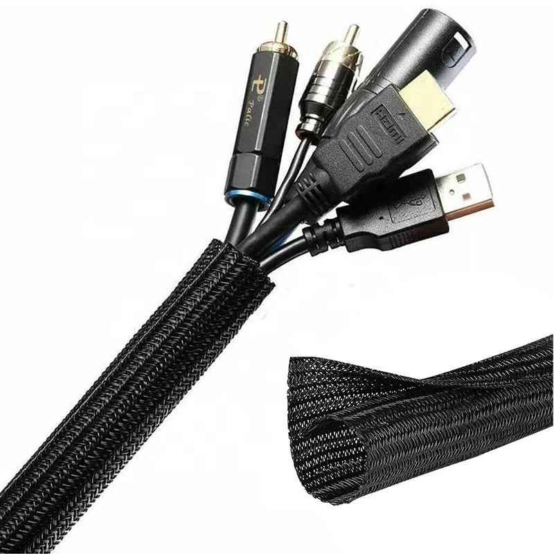 1/2"-10Ft Black Cable Tidy Sleeve, USB Cable Management, Cable Sleeve for Computer Wire Tidy, Cord Protectors from Pets Chewing, Self-Wrapping Wire Loom Tubing, Flame Retardant