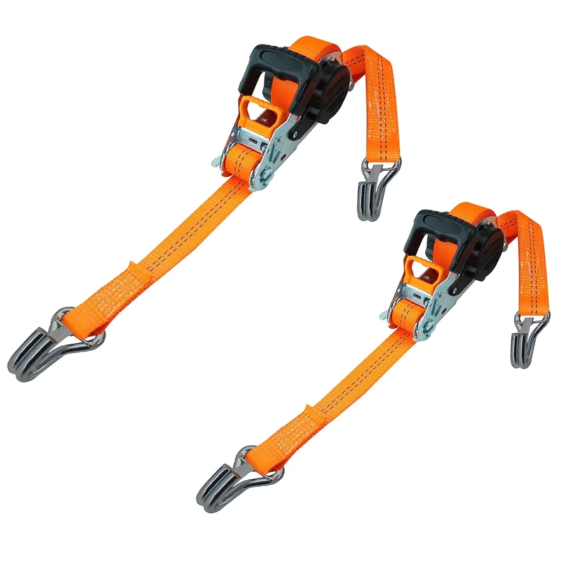 PETEX 2 x Automatic Ratchet Tie Down Strap Self-Reeling 1 Piece 5 m x 35 mm 1000/2000 daN up to 2000 kg Orange Safety Double Pointed Hooks
