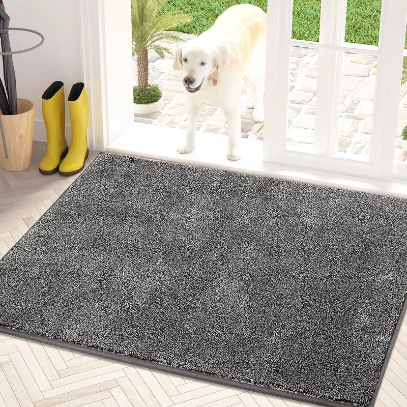 PURRUGS Dirt Trapping Door Mat 86 x 150 cm, Non-Slip Machine Washable Entrance Mat, Dog Doormat, Super Absorbent Entry Rug for Front Door, Back Door, Muddy Shoes and Paws, Light Grey-Dark Grey