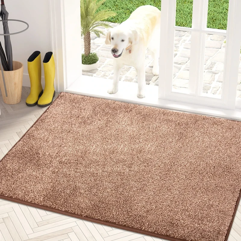 PURRUGS Dirt Trapping Door Mat 86 x 150 cm, Non-Slip Machine Washable Entrance Mat, Dog Doormat, Super Absorbent Entry Rug for Front Door, Back Door, Muddy Shoes and Paws, Brown-Light Cream