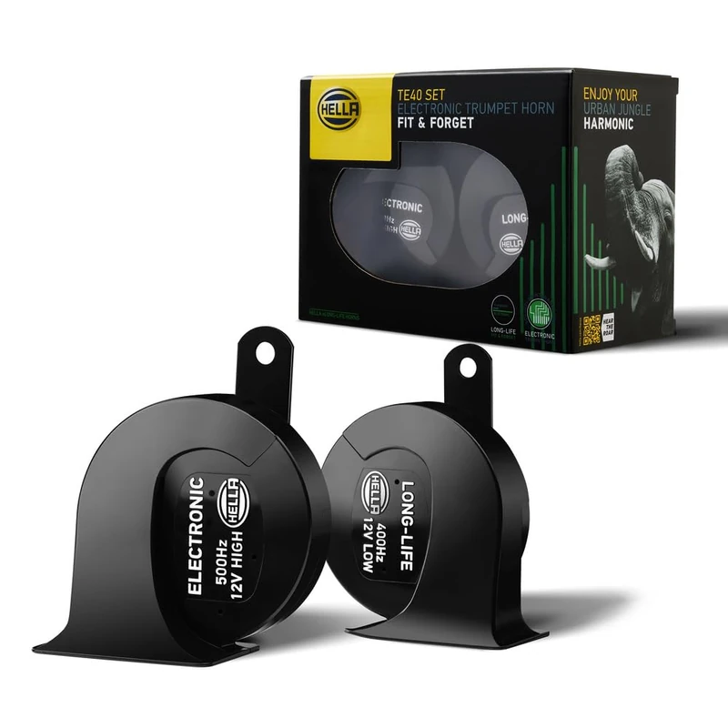 HELLA Trumpet Horn - eLONG-LIFE HORN TE40 SET - 12V - 112dB(A) - Frequency range from: 400Hz - Frequency range to: 500Hz - High Tone/Low Tone - Electric - Quantity: 2-3FH 007 728-981
