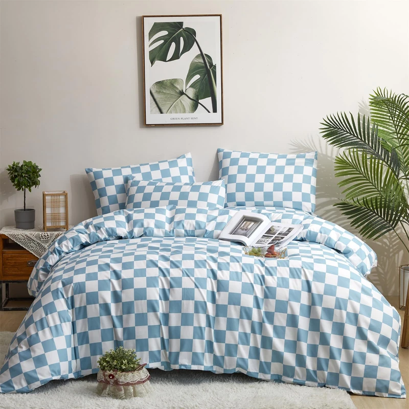 Houseri Modern Light Blue Plaid Comforter Set - Full Size Comforters, Baby Blue Grid Bedding, Blues: Sky, Aqua, Pale, Dorm Bed Comforter, Checkerboard Comforter Set