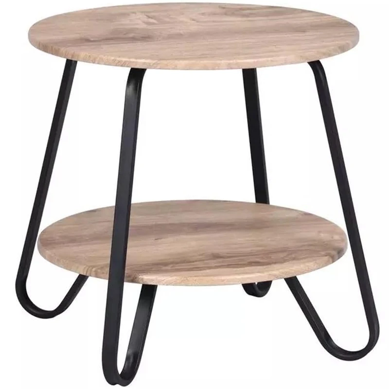 BAKAJI Coffee Table with 2 Tiers, Black Metal Frame Table, Space Saving Industrial Design, Ideal for Kitchen, Living Room, Living Room, Office, Round Storage Box, 46 x 45 cm (Taupe)